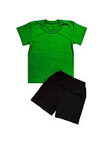 Дитячий комплект зелена футболка та чорні шорти 2,3,4,5,6,7,8 років 30(110/116)