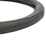 Чохол на кермо 40см L шкіряний чорний з перфорацією і червоною ниткою Elegant Plus EL 105 657, фото 3