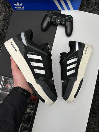 Чоловічі кросівки Adidas Originals Drop Step Gray Black Адідас Дроп Степ чорні шкіряні демісезонні, фото 1