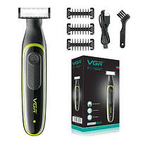 Аккумуляторная бритва-триммер для стрижки бороды и усов VGR V-017, 3 насадки Waterproof