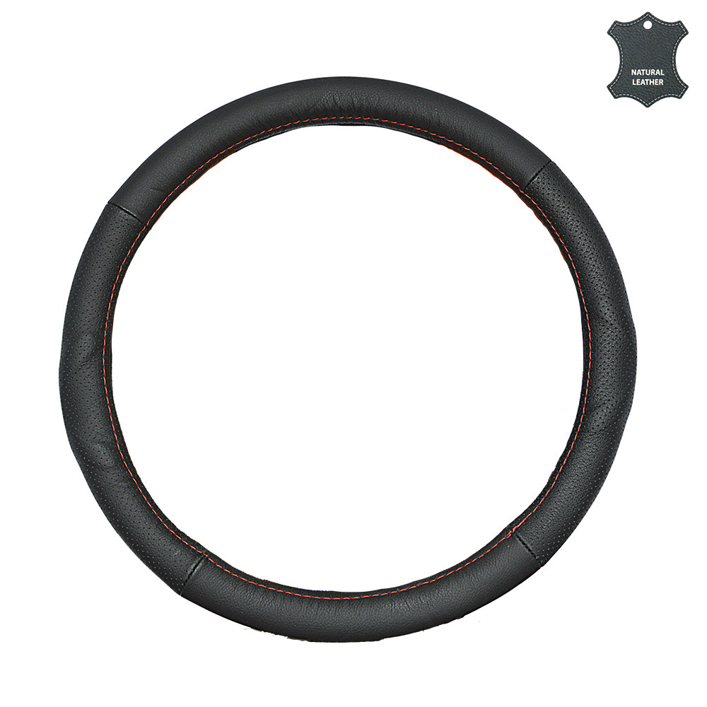 Чохол на кермо 40см L шкіряний чорний з перфорацією, масажером і червоною ниткою Elegant Plus EL 105 647, фото 1