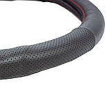 Чохол на кермо 40см L шкіряний чорний з перфорацією, масажером і червоною ниткою Elegant Plus EL 105 647, фото 3