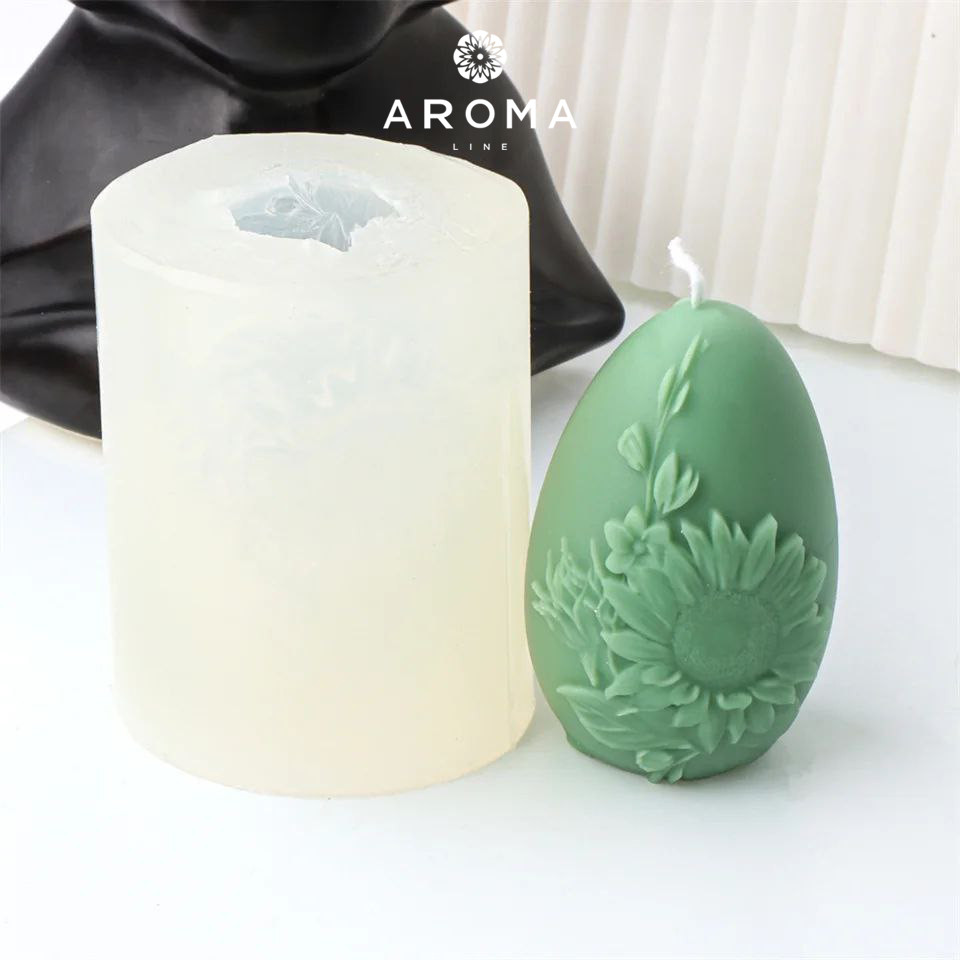 Силіконова форма для виготовлення свічок та мила в формі великоднього яйця з квітковим візерунком