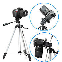 Штатив с телескопической осью 51 - 134 см трипод для телефона GoPro камеры фотоаппарата с чехлом WT-330A серый