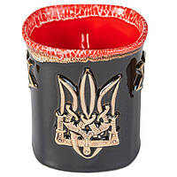Чашка 0,4л чайная квадратная керамическая глиняная Трезубец герб Украина красно-черная глянцевая