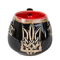 Чашка 0,4 л чайна бочкоподібна керамічна глиняна Тризуб герб Україна червоно-чорна глянсова