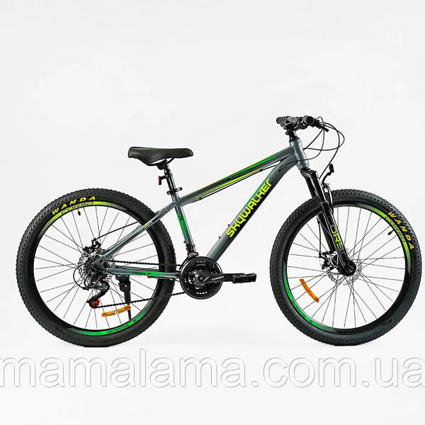 Велосипед спортивний, 26 дюймів, на зріст 155-175 см, Сіро-Зелений, рама 15 дюймів, 21 швидкість, SW-26799