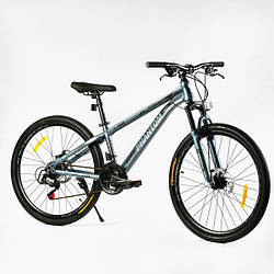 Велосипед спортивний на зріст 135-155 см, 26 дюймів, Сірий, рама 13 дюймів, 21 швидкість, PH-26300