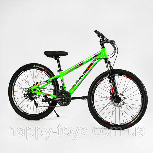 Велосипед спортивний колеса 26 дюймів, для дитини зростом 135-155 см, Салатовий, рама 13 дюймів, 21 швидкість, GL-26639