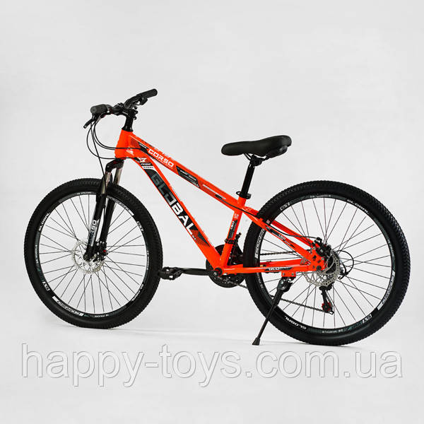 Велосипед спортивний підлітковий, колеса 26 дюймів, Помаранчевий, на зріст 135-155 см, рама 13 дюймів, 21 швидкість, GL-26128