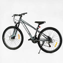 Велосипед спортивний, колеса 26 дюймів, на зріст 135-160 см, Сірий, рама 13 дюймів, 21 швидкість, EN-26243