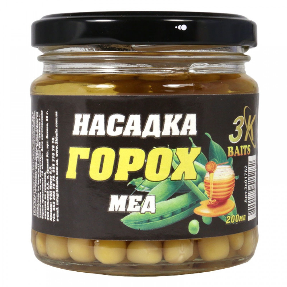 Насадка 3KBaits Горох Premium Мед 200 мл (3KB1665)