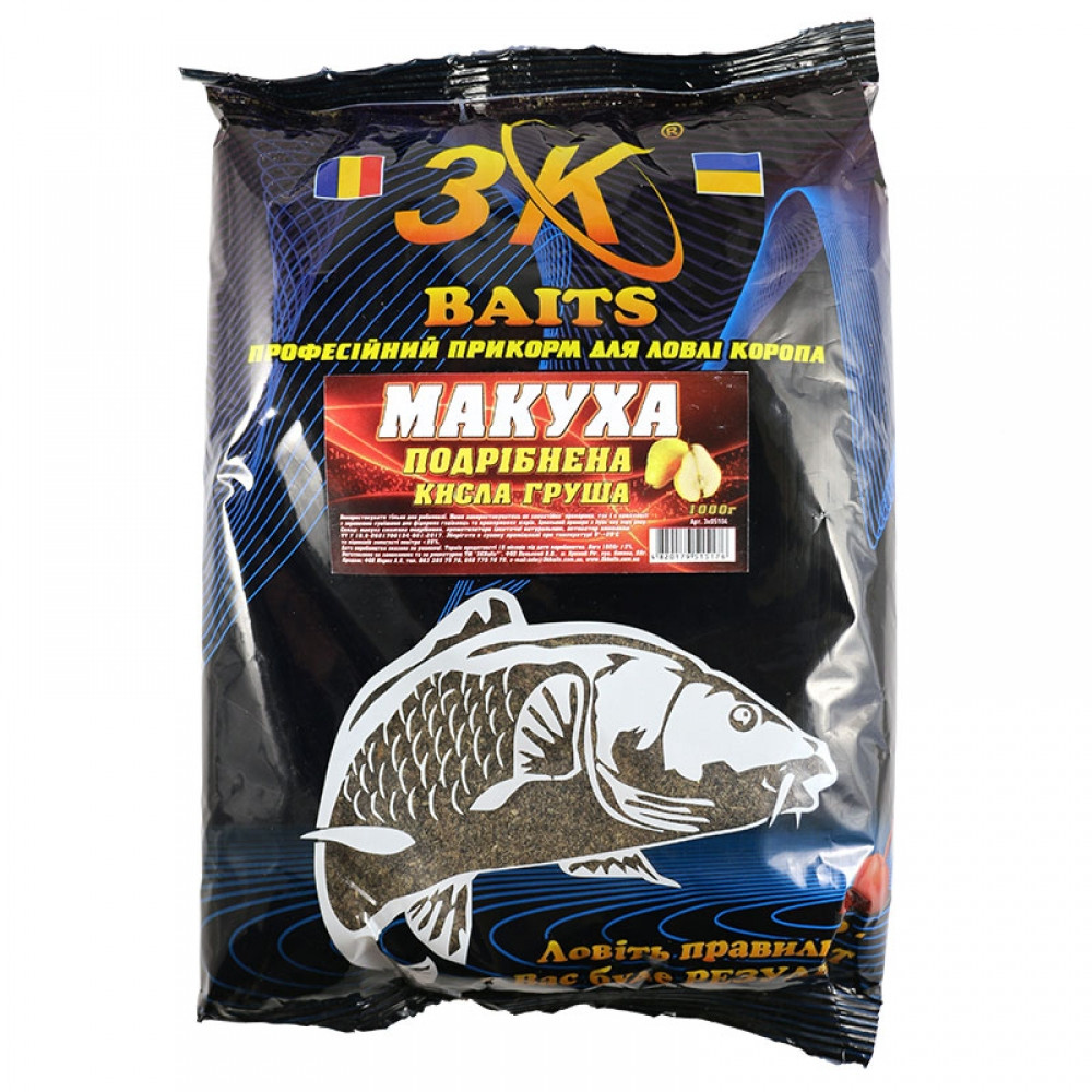 Прикорм 3KBaits Макуха смажена подрібнена Кисла груша 1000 г (3KB1682), фото 1