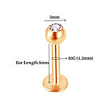 Лабрет для пірсингу губи під золото з каменем прозорого кольору, фото 2