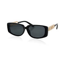 Солнцезащитные очки черные прямоугольные с декоративными вставки на заушниках в виде звеньев цепочки