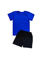 Детский комплект синяя футболка и черные шорты 2,3,4,5,6,7,8 лет 24(80/86)