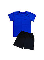 Дитячий комплект синя футболка та чорні шорти 2,3,4,5,6,7,8 років 30(110/116)