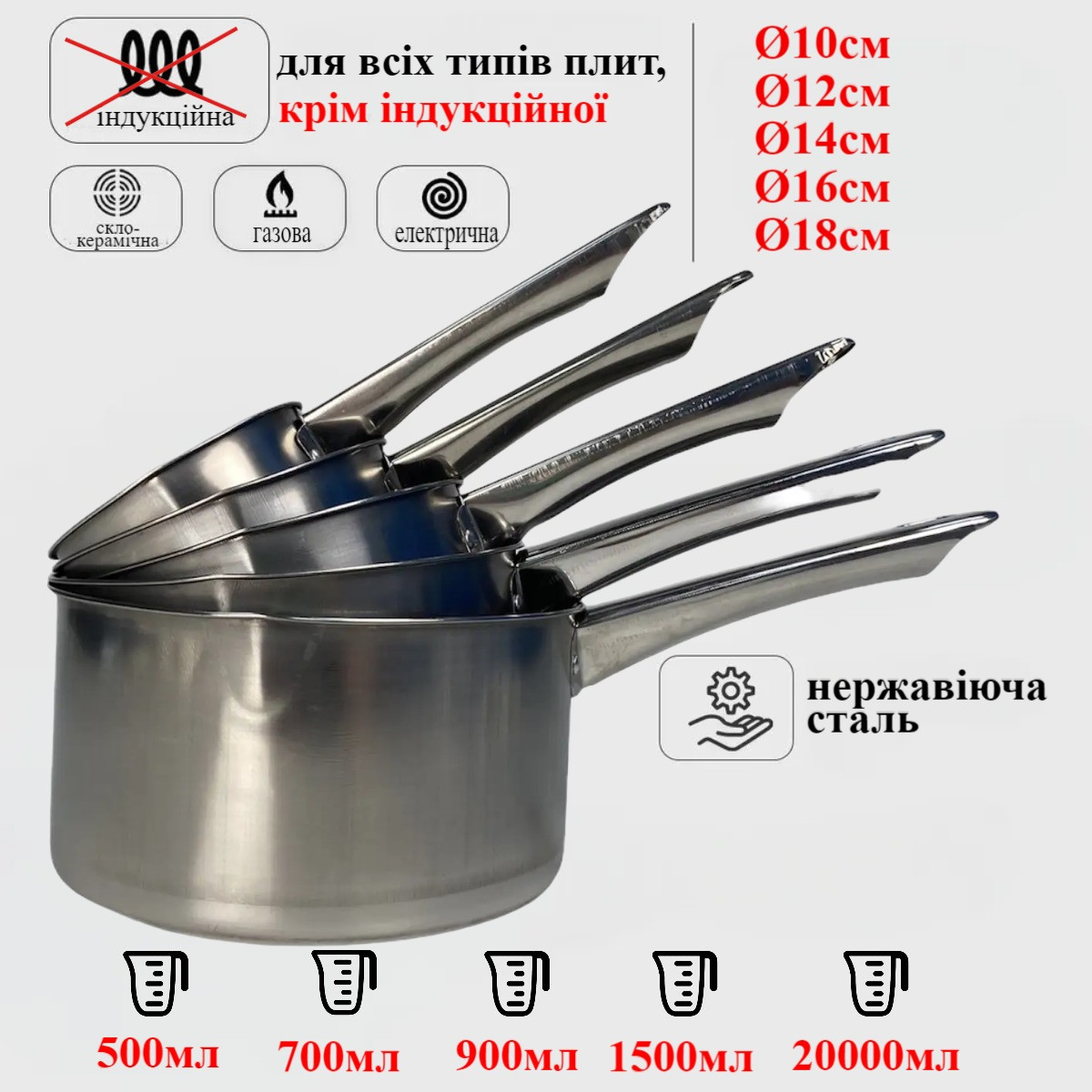 Ківші кухонні A-PLUS набір 5 шт. 0.5 л, 0.7 л, 0.9 л, 1.5 л, 2.0 л (5CP)