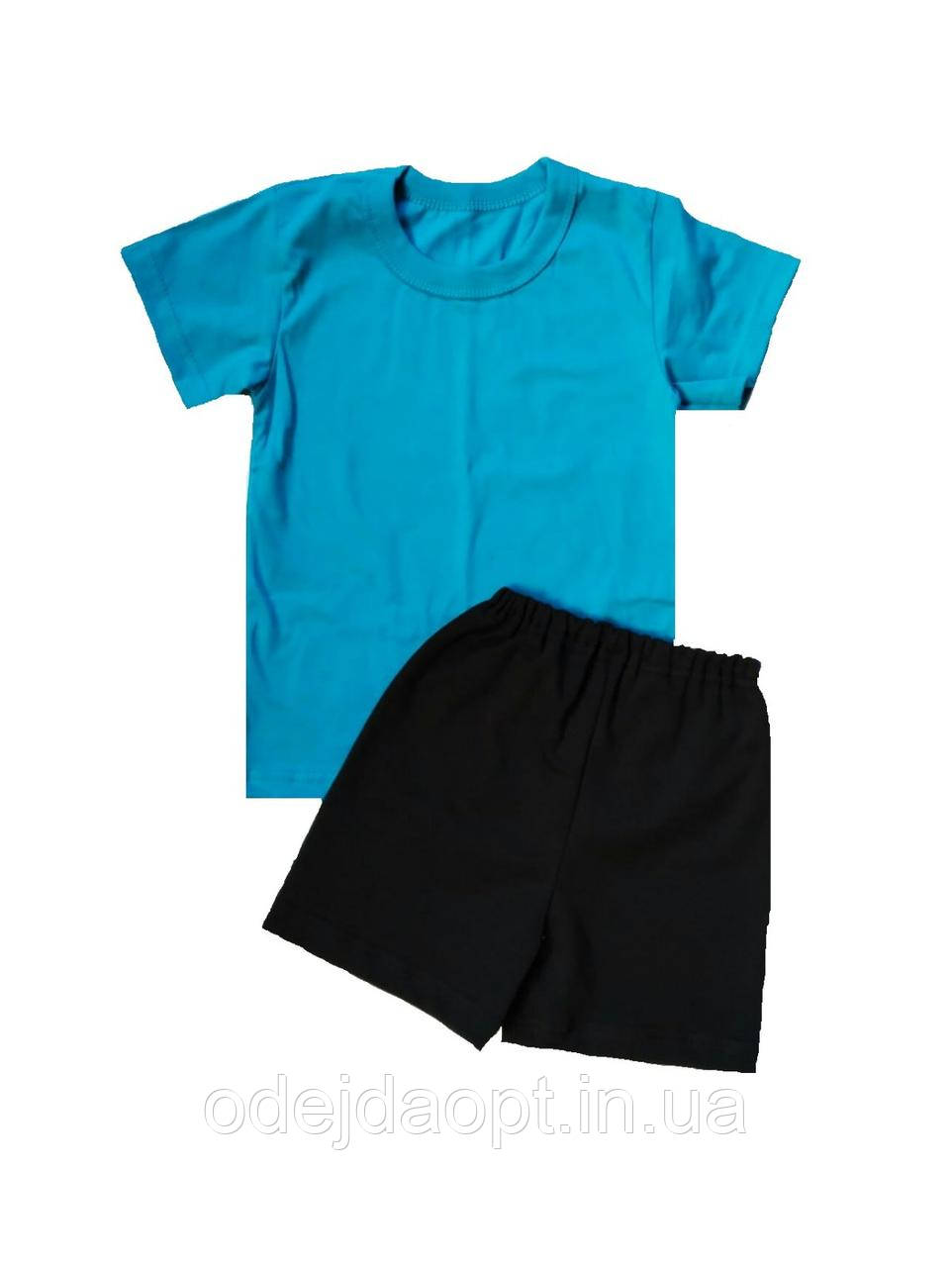 Дитячий комплект блакитна футболка та чорні шорти 2,3,4,5,6,7,8,9 років