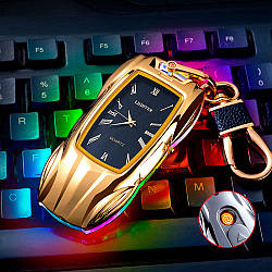 Запальничка USB з підсвіткою + годинник у подарунковій упаковці LG725Gold