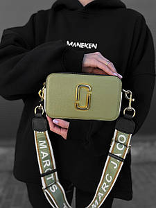 Женская сумка через плечо с лого Marc Jacobs Logo Olive/Gold сумочка маленькая брендовая для девушки