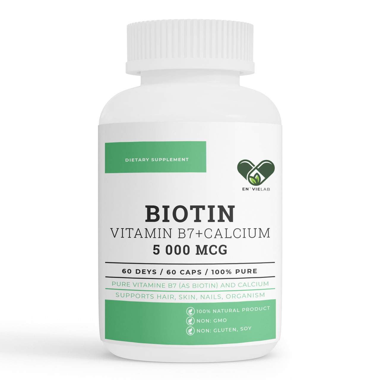 Біотин для спортсменів 5000 мкг. із кальцієм 60 капсул envie lab, фото 1