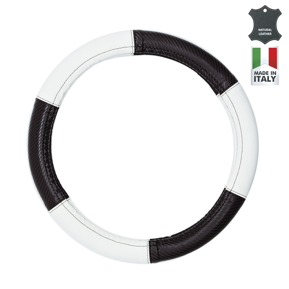 Чохол на кермо М, шкіра "преміум" карбон чорно-білий Elegant Maxi EL 105 229, фото 1