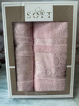 Набір рушників для лиця та бані 2 шт в коробці на подарунок бавовняні махрові Туреччина Sofia Soft