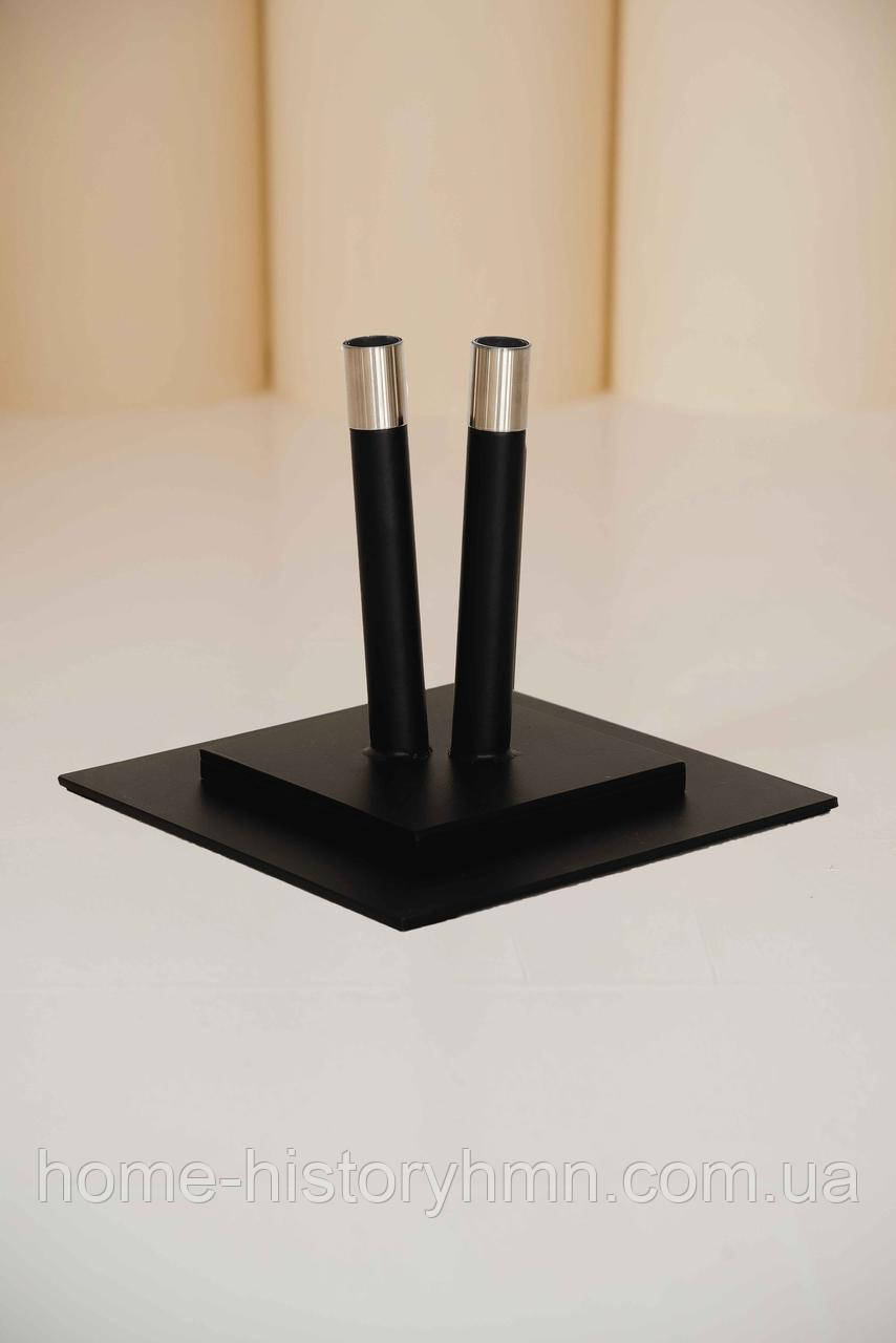 Утримувач для двох прапорів квадратний, метал з нержавійкою в кабінет, чорний, фото 1