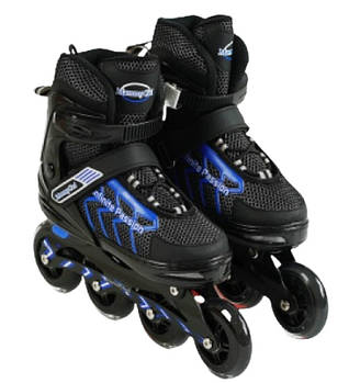 Ролики дитячі (39-42 розмір, колеса PU) 90422-L Чорно-сині | Роликові ковзани розсувні