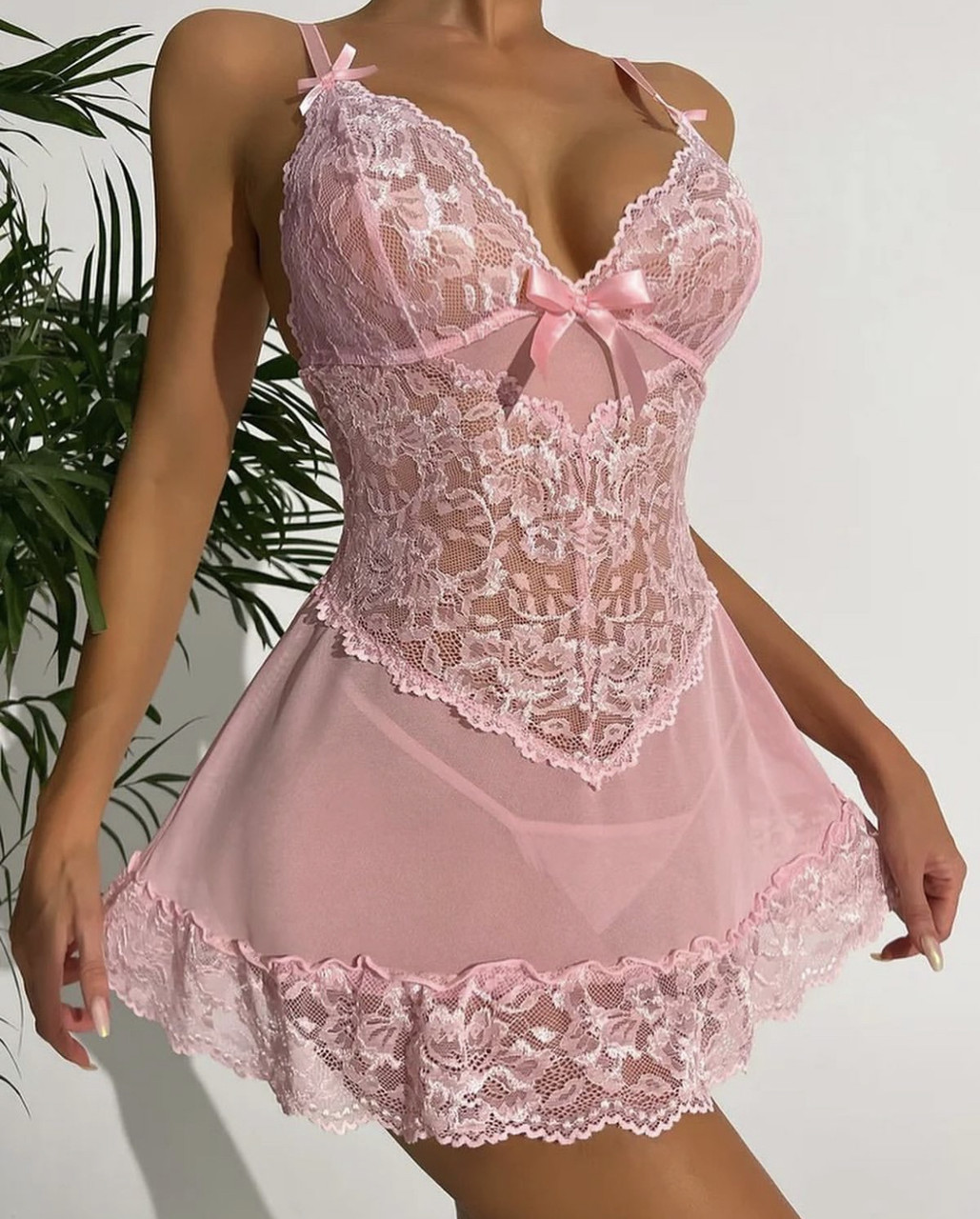 Пеньюар із мереживними вставками (р.M, рожевий), фото 1