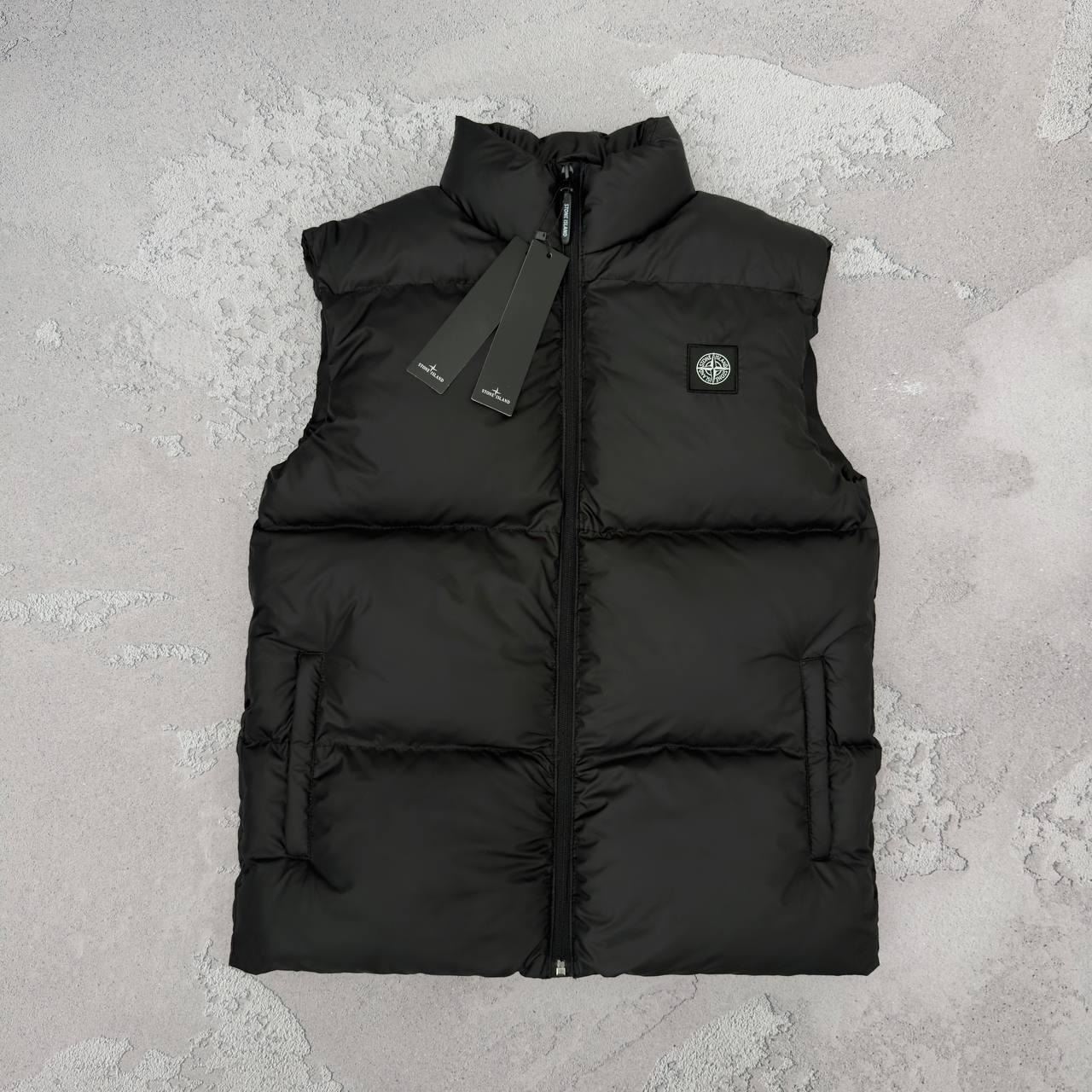 Чоловіча жилетка Stone Island чорна демісезонна весняна осіння | Безрукавка стеганна Стон Айленд
