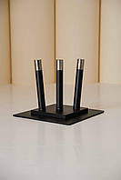 Тримач для трьох прапорів, квадратний з металу з нержавійкою в кабінет, чорний