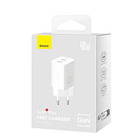 Мережевий зарядний пристрій Baseus GaN5 Pro 40W Type-C+Type-C, White, фото 9