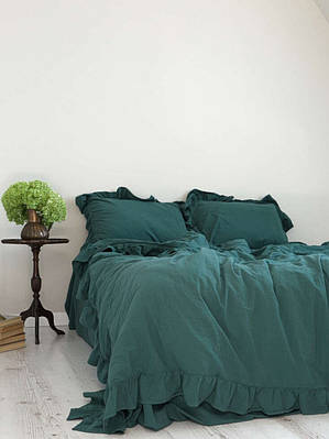 Постільна Білизна Варена Бавовна Limasso Exclusive Dark Green Зелений двоспальний євро 200х220см