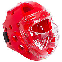 Шлем для тхэквондо с пластиковой маской красный BO-5490, L