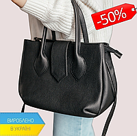 Стильная черная кожаная женская средняя сумка с ручками, роскошная сумочка много отделений с длинным ремешком