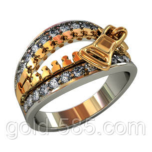 Епатажне жіноче золотое кольцо 585* проби у формі блискавки