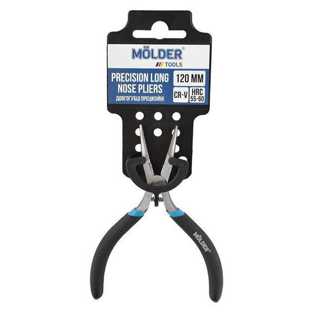 Довгогубці прецизійні MOLDER 120мм, Cr-V, HRC 55-60, поліровані, оліє-стійка, прог. ручка (120шт/ящ)