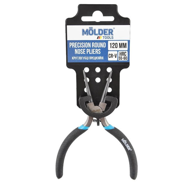 Круглогубці прецизійні MOLDER 120мм, Cr-V, HRC 55-60, поліровані, оліє-стійка, прог. ручка(120шт/ящ)