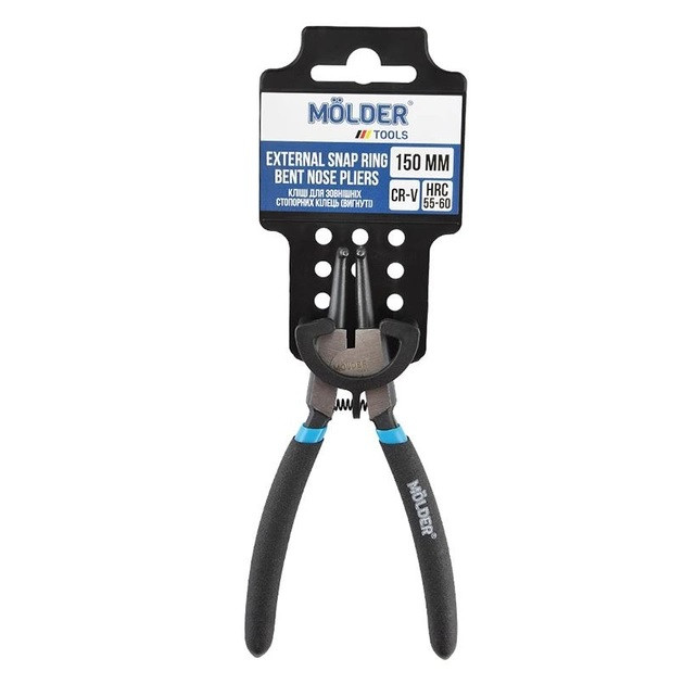 Кліщі для зовнішніх стопорних кілець, вигнуті MOLDER 150мм, Cr-V, HRC 55-60, поліровані (72шт/ящ)