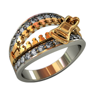 Епатажне жіноче золотое кольцо 585* проби у формі блискавки