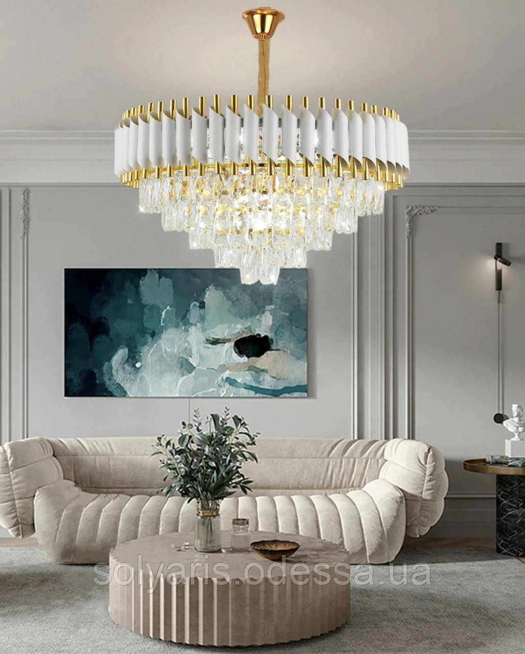 Сучасна кришталева люстра 228032/750R хром золото з білим 75 см, фото 1