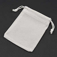Мешочек белый бархатный прямоугольный подарочный для украшений размер 7х9 см с затяжками в упаковке 50 штук
