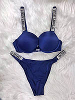 Комплект женского нижнего белья Victoria's Secret, Белье Виктория Сикрет Rhinestone со стразами синий 95D