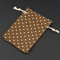 Мішечок подарунковий прямокутний льон тканинний коричневий горох розмір 10/14 см із затяжками в пакованні 50 штук