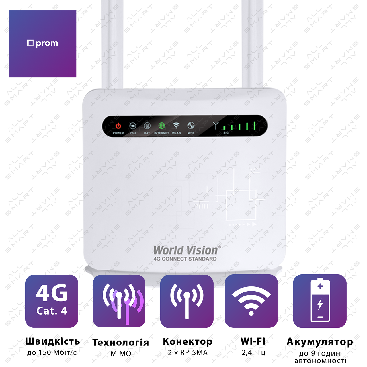 4G LTE WiFi роутер WORLD VISION 4G CONNECT STANDARD | Швидкість до 150 Мбіт/с | Акумулятор 2200 мАг