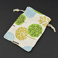 Мішечок подарунковий прямокутний льон тканинної бежевий дерева розмір 10/14 см із затяжками в пакованні 50 штук