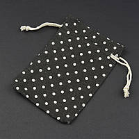 Мішечок подарунковий прямокутний льон тканинний чорний горох розмір 10/14 см із затяжками в пакованні 50 штук