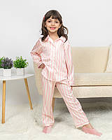Піжама дитяча домашня шовкова сорочка зі штанами Рожева смужка
